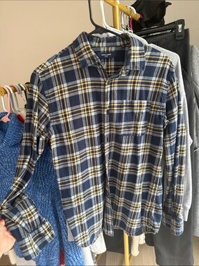Jack & Jones Navy and Yellow Plaid Casual Button-Down Shirt